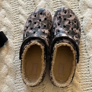 Purple Fuzzy Camo Crocs